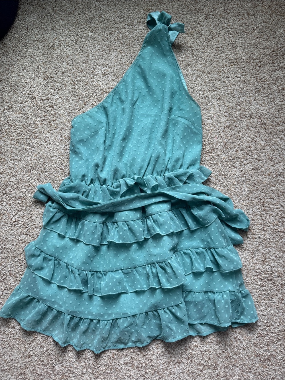 Teal Ruffle Halter Dress